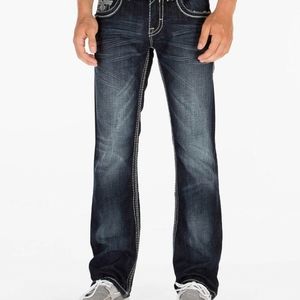 ROCK REVIVAL Mens Embroidered Jeans 38×32 distressed SLIM BOOT